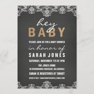 Invitación de baby shower de encaje y arpillera