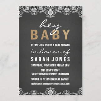 Invitación de baby shower de encaje y arpillera