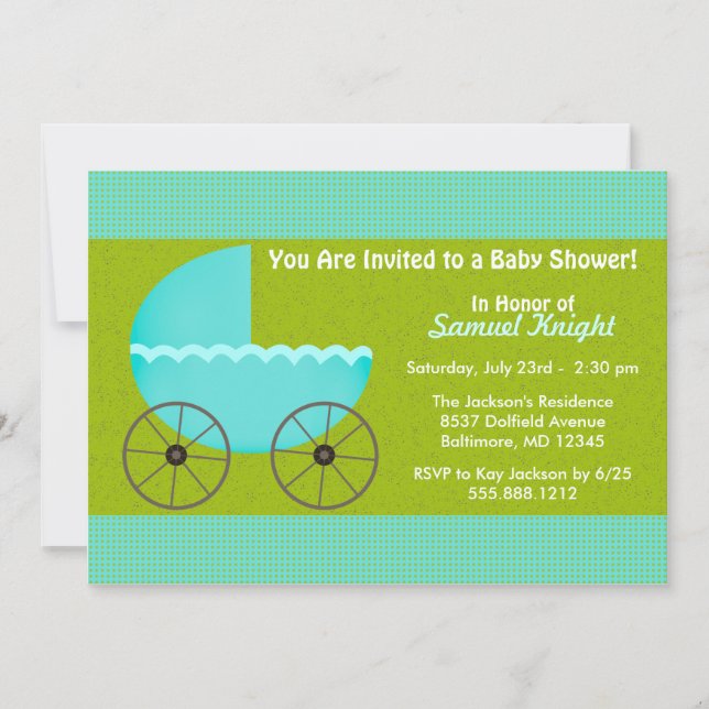 Invitación de Baby Shower de Envisager Blue Stroll (Anverso)
