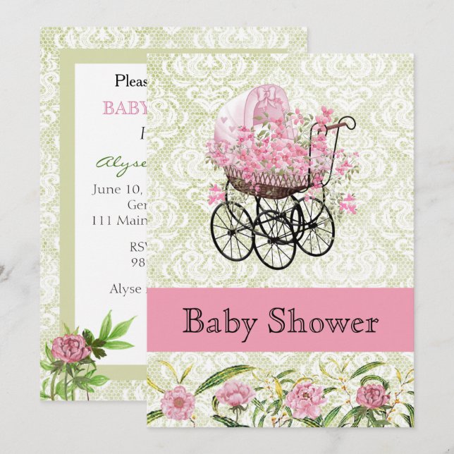 Invitación de Baby Shower de época (Anverso / Reverso)