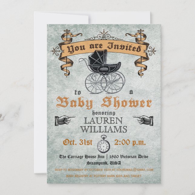 Invitación de Baby Shower de época (Anverso)