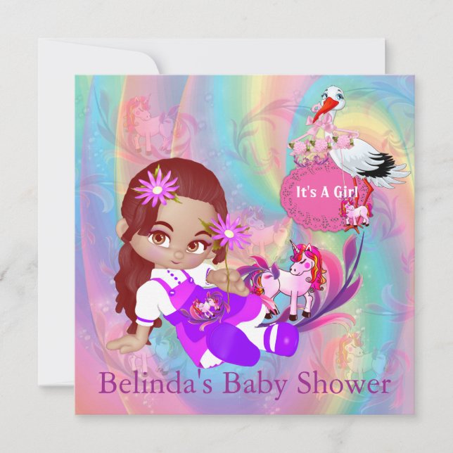 Invitación de Baby Shower de Espirales de Arcoíris (Anverso)