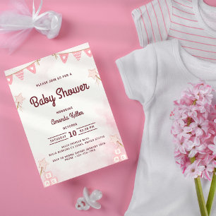 Invitación de Baby Shower de estrella rosada