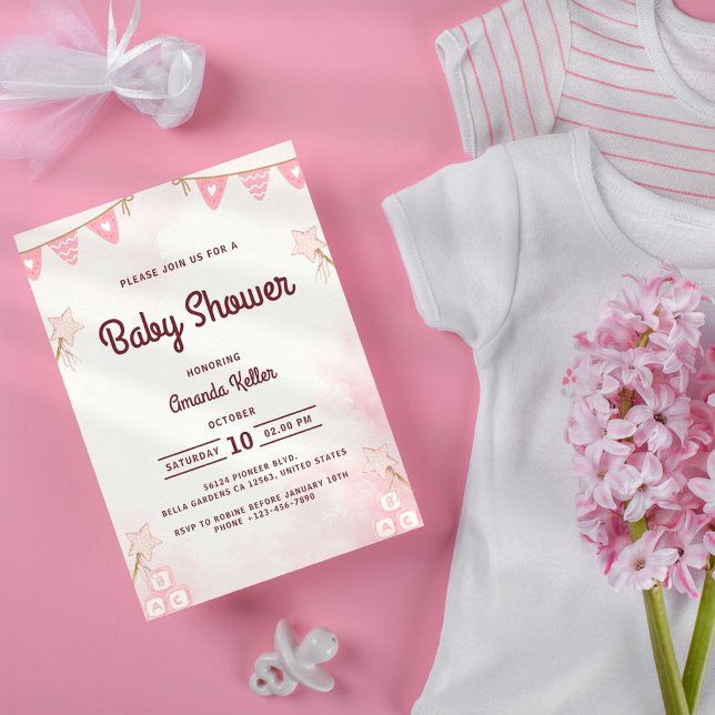 Invitación de Baby Shower de estrella rosada (Subido por el creador)
