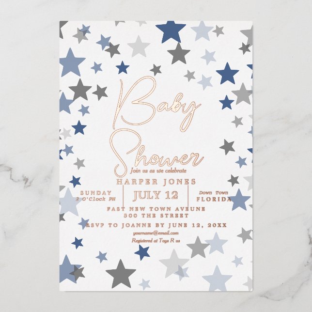 Invitación de Baby Shower de estrellas de la marin (Anverso)