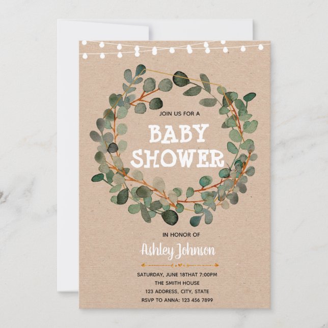 invitación de baby shower de eucalipto (Anverso)