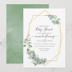 Invitación de baby shower de eucalipto geométrico