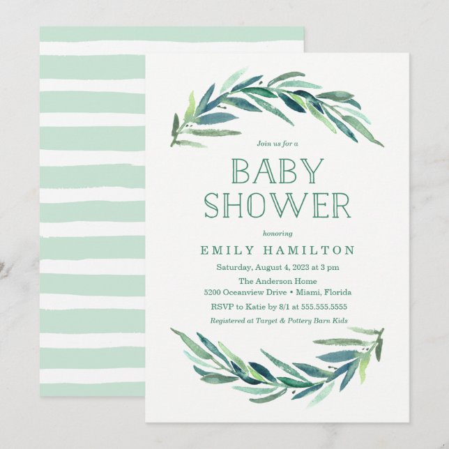 Invitación de Baby Shower de Eucalipto Moderno (Anverso / Reverso)
