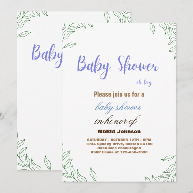 Invitación de Baby Shower de Eucalipto Oh Boy (Anverso / Reverso)