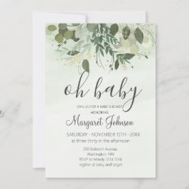 Invitación de baby shower de eucalipto verde