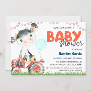 Invitación de Baby Shower de Farm Animal Boy Cow
