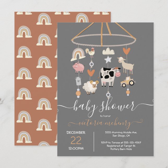 Invitación de Baby Shower de Farm Animals (Anverso / Reverso)