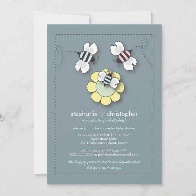 Invitación de Baby Shower de Feliz Familia Abeja (Anverso)