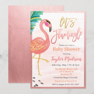 Invitación de baby shower de flamenco acuarela