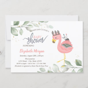 Invitación de baby shower de flamenco boho con hoj