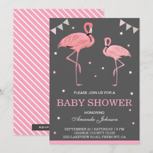 Invitación de baby shower de flamenco rosa lindo