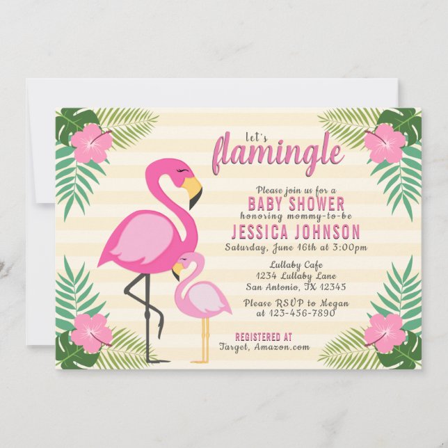 Invitación de Baby Shower de Flamingo Rosa (Anverso)