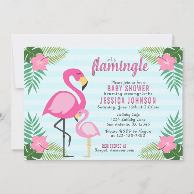 Invitación de Baby Shower de Flamingo Rosa (Anverso)