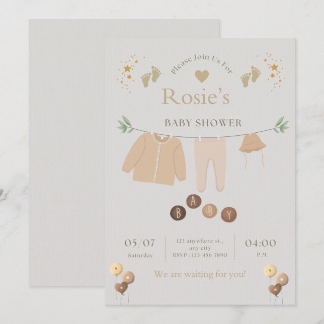 Invitación de Baby Shower de Flate (Anverso / Reverso)