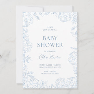 Invitación de baby shower de flor azul adorable