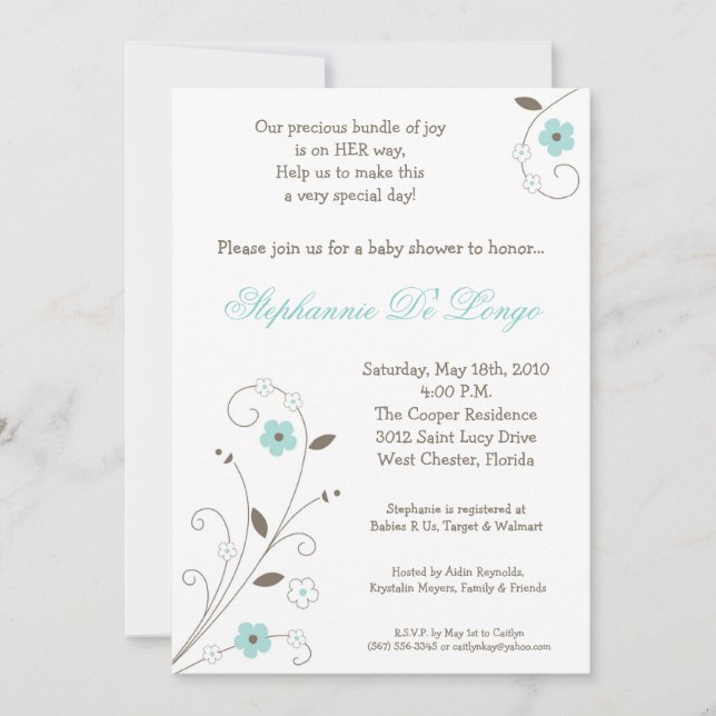 Invitación de Baby Shower de flor azul en primaver (Anverso)