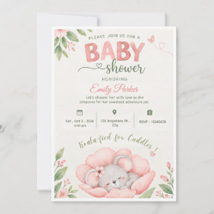 Invitación de baby shower de flor de koala