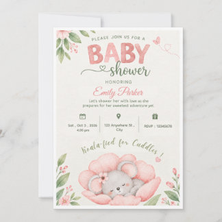 Invitación de baby shower de flor de koala