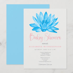 Invitación de baby shower de flor de loto azul ele