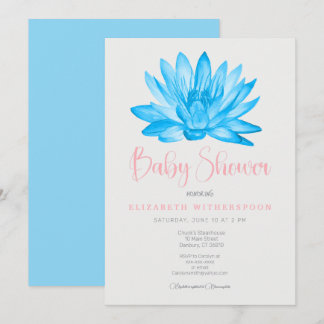 Invitación de baby shower de flor de loto azul ele