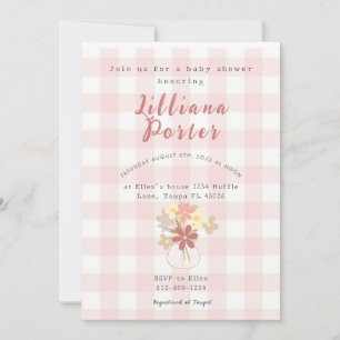 Invitación de Baby Shower de flor rosa de plástico