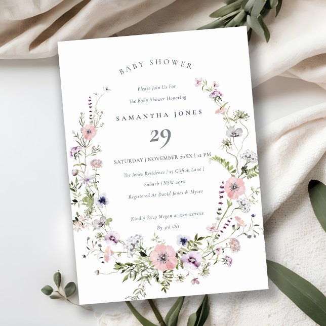 Invitación de Baby Shower de flor salvaje rosa Lil (Subido por el creador)