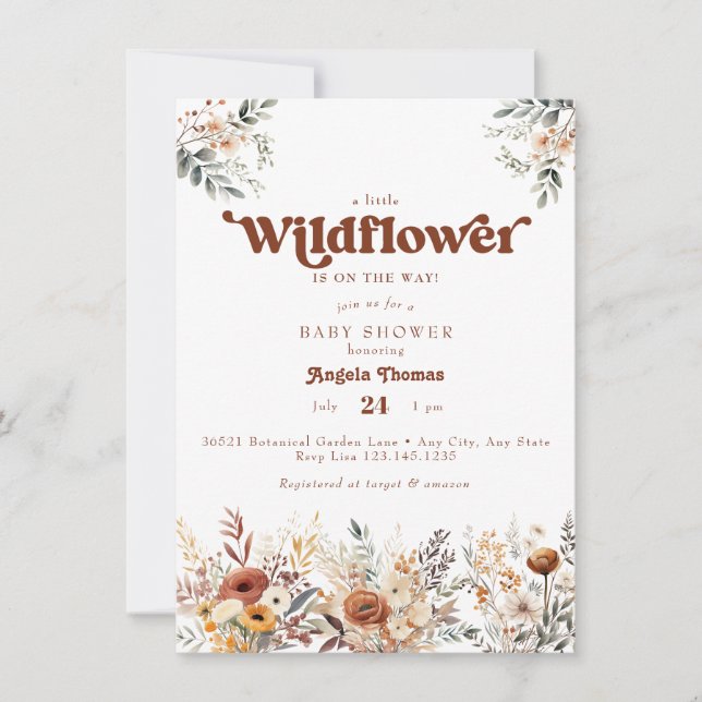 Invitación de baby shower de flor silvestre (Anverso)