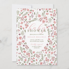 invitación de baby shower de flor silvestre - rosa