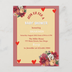 Invitación de Baby Shower de Flor y Corazón