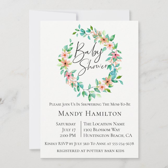 Invitación de Baby Shower de Floral (Anverso)