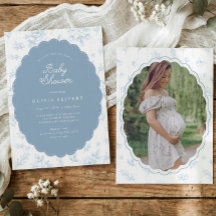 Invitación de Baby Shower de Floral Azul Polvorien