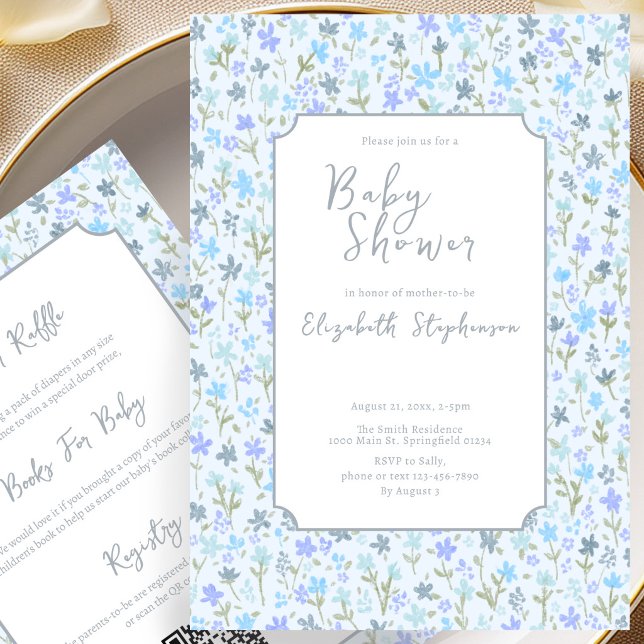 Invitación de Baby Shower de Flores Azules a Doble (Subido por el creador)