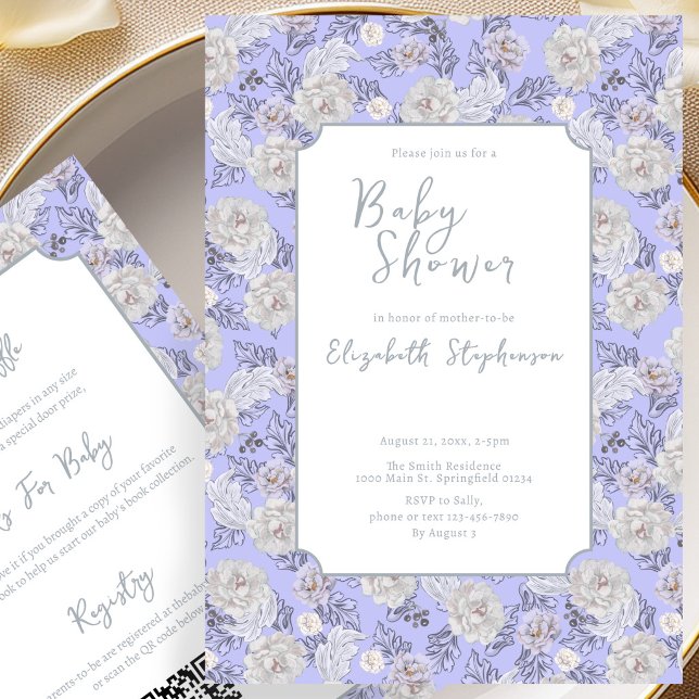 Invitación de Baby Shower de Flores Azules a Doble (Subido por el creador)