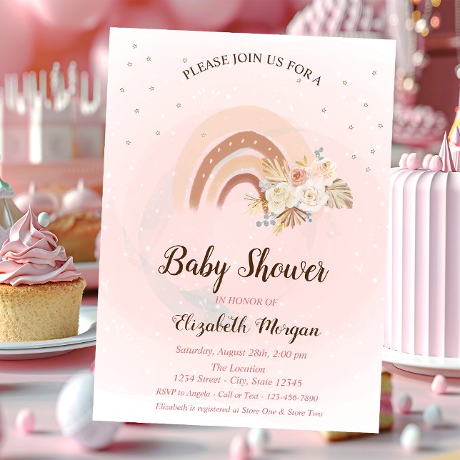 Invitación de Baby Shower de Flores Boho Arcoíris  (Subido por el creador)