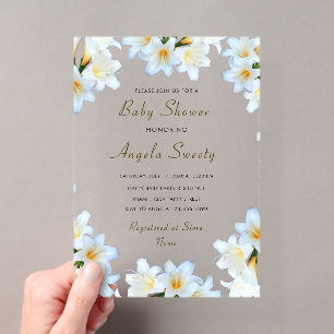 Invitación de Baby Shower de Flores de Lirio Blanc