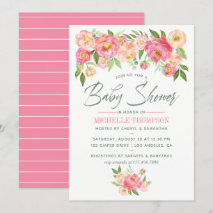 invitación de Baby Shower de flores de peonía en p
