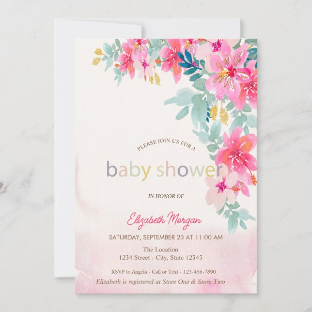 Invitación de Baby Shower de Flores de Primavera e (Anverso)