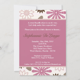 Invitación de Baby Shower de flores retro rosadas