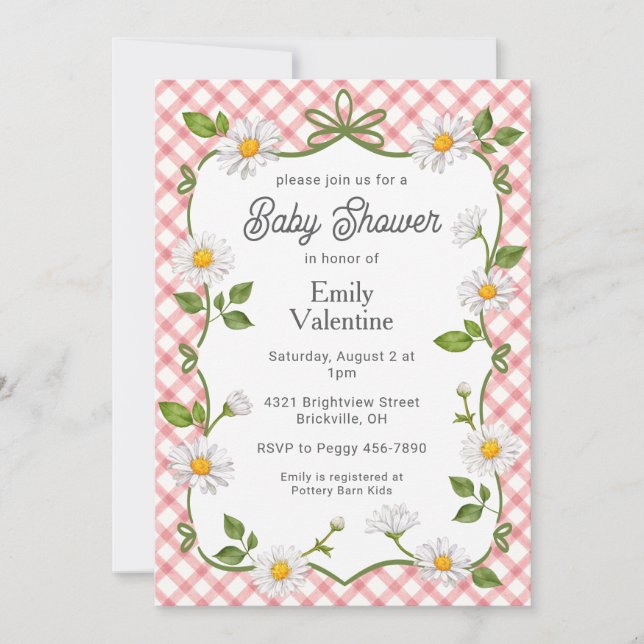 Invitación de baby shower de flores rojas 007 (Anverso)