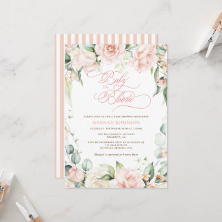 Invitación de Baby Shower de flores rosadas Baby i