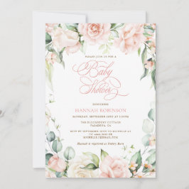 Invitación de baby shower de flores rosadas elegan