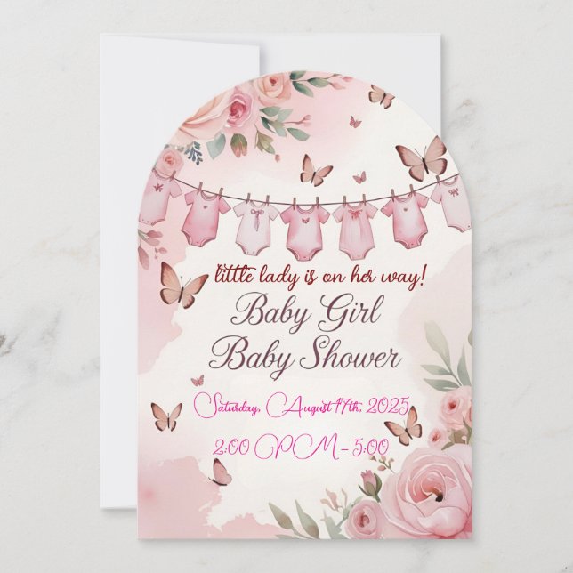 Invitación de baby shower de flores rosadas suaves (Anverso)