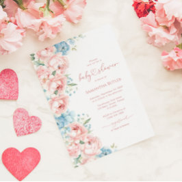 Invitación de Baby Shower de flores rosas y azules