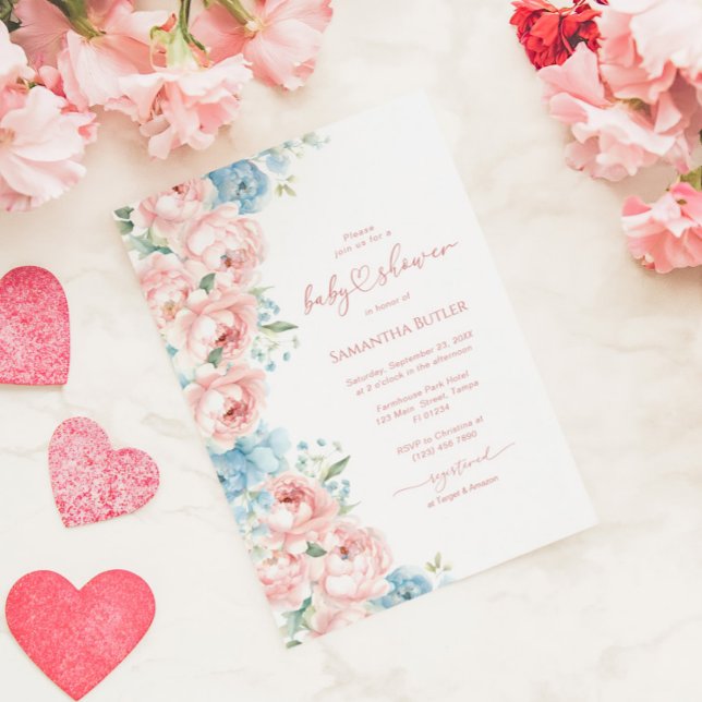 Invitación de Baby Shower de flores rosas y azules (Subido por el creador)