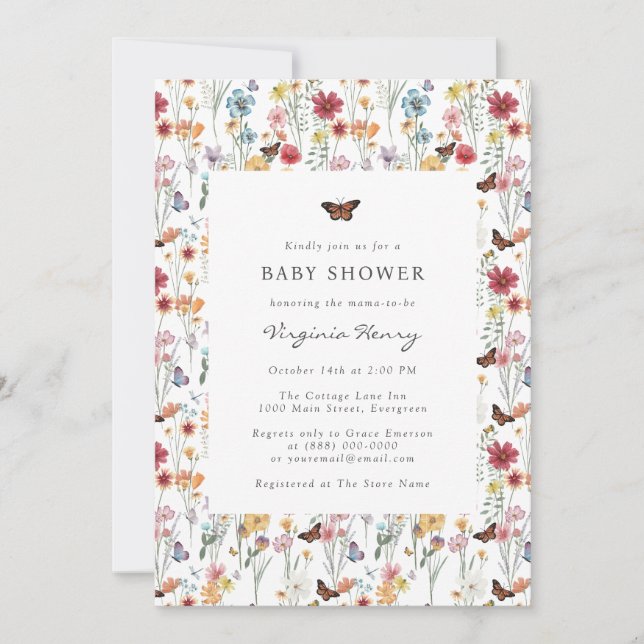 Invitación de Baby Shower de Flores Silvestres Col (Anverso)